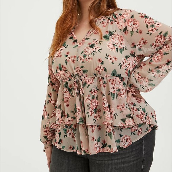 torrid Tops - Torrid FLORAL CHIFFON DRAWSTRING DOUBLE LAYER TOP NWT sz 2